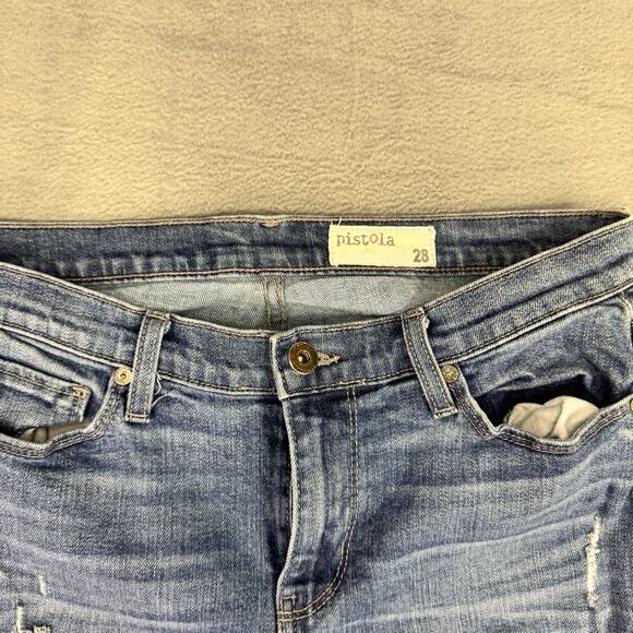 Pistola Jeans Women Blue Distressed Straight Denim Stretchy made In U.S.A 28 - Picture 5 of 9